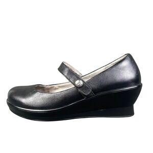 Alegria Flair Black Leather Mary Jane Wedge Shoes Womens Size 9
